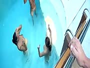 3 Stunning Girls In Pool Giving A Blowjob