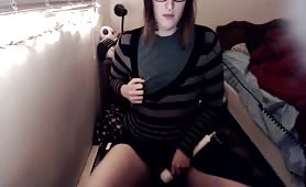 Homemade Chubby Trans Jerk  Cum With Hitachi